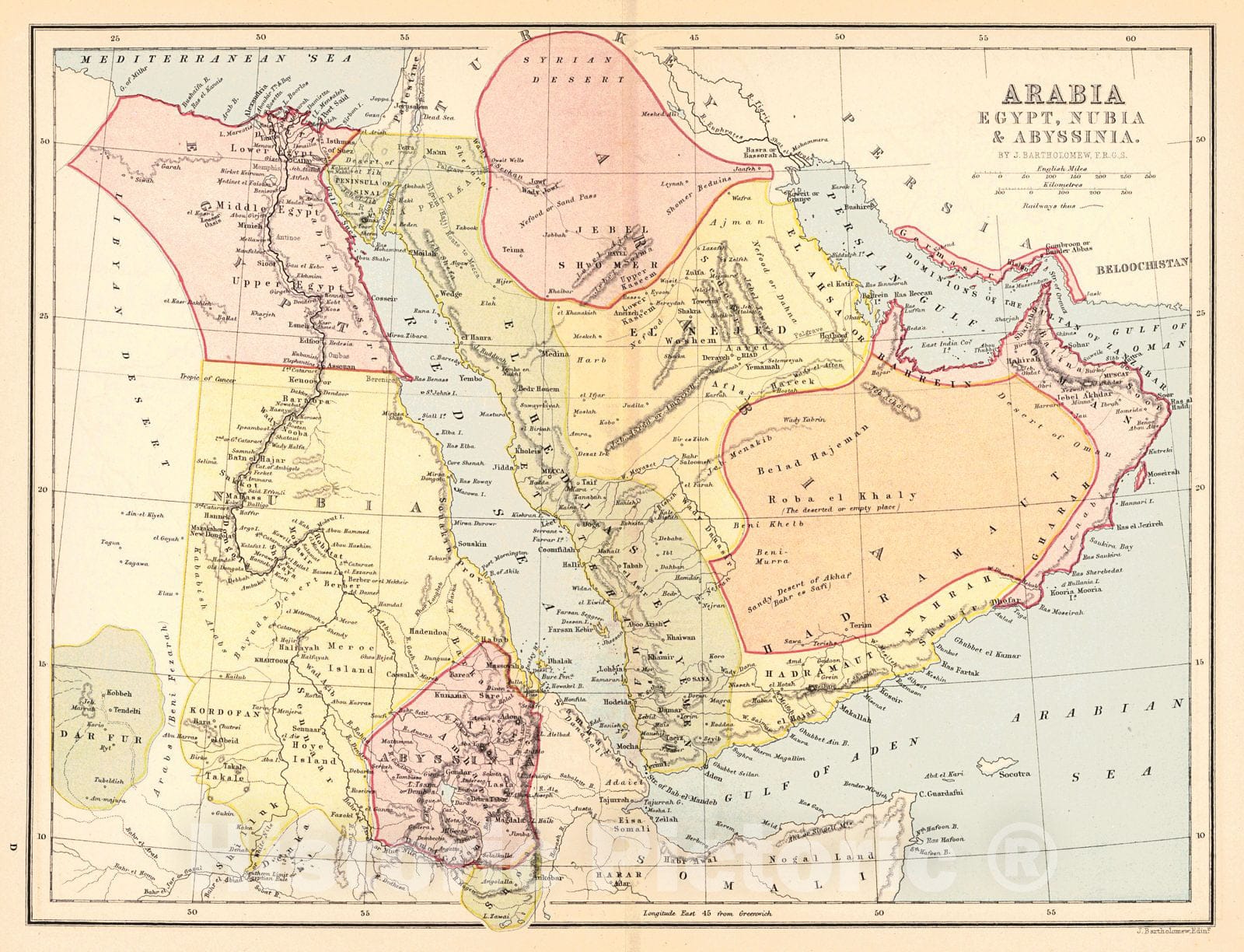 Historic Map : 1877 Arabia, Egypt, Nubia & Abyssinia : Vintage Wall Art