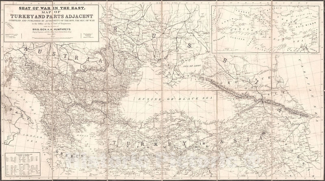 Historic Map : 1877 Seat of War in the East, Map of Turkey and Parts Adjacent : Vintage Wall Art