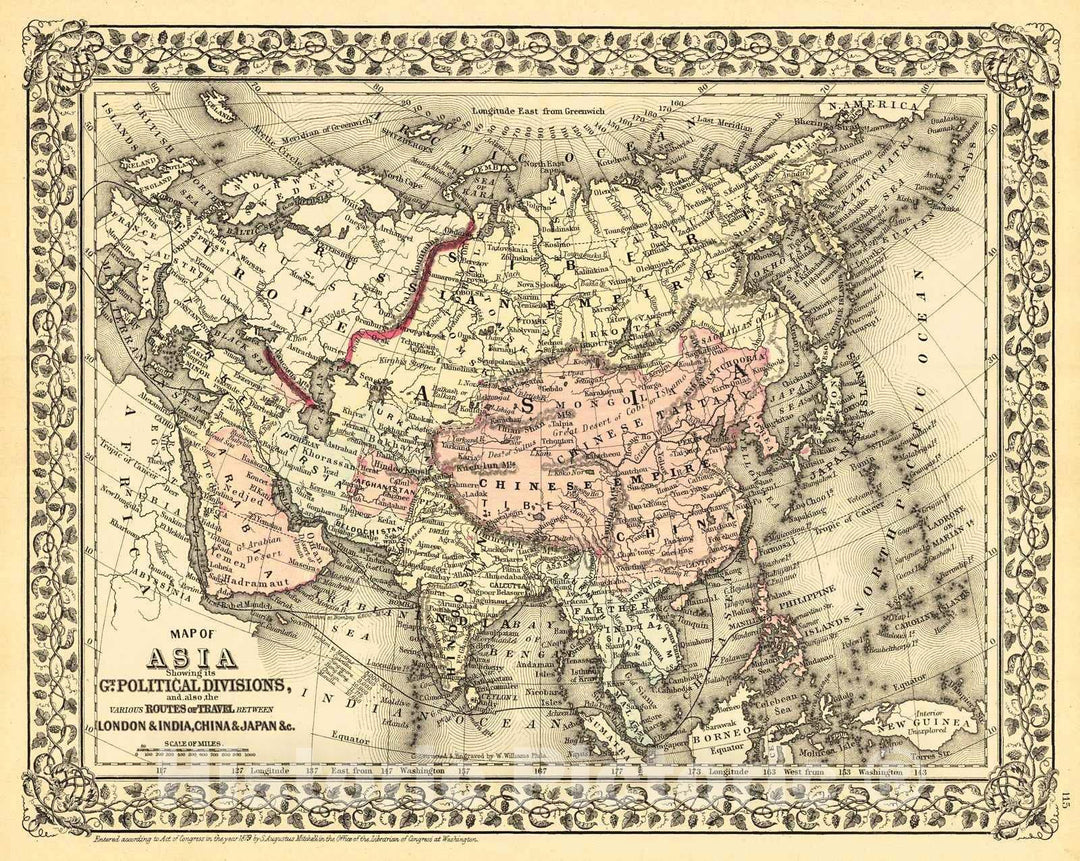 Historic Map : 1880 Map of Asia Showing it's Geopolitical Divisions  : Vintage Wall Art