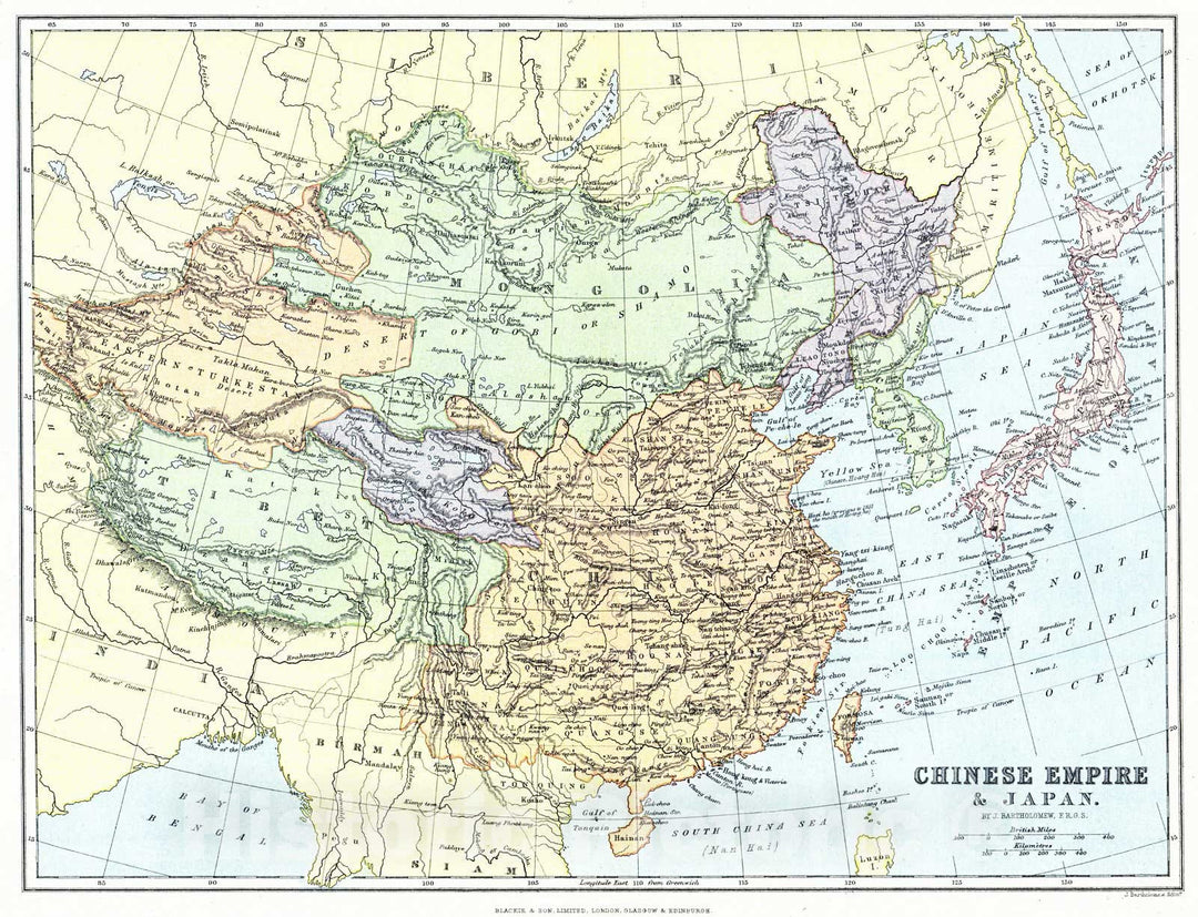 Historic Map : 1884 Chinese Empire and Japan : Vintage Wall Art