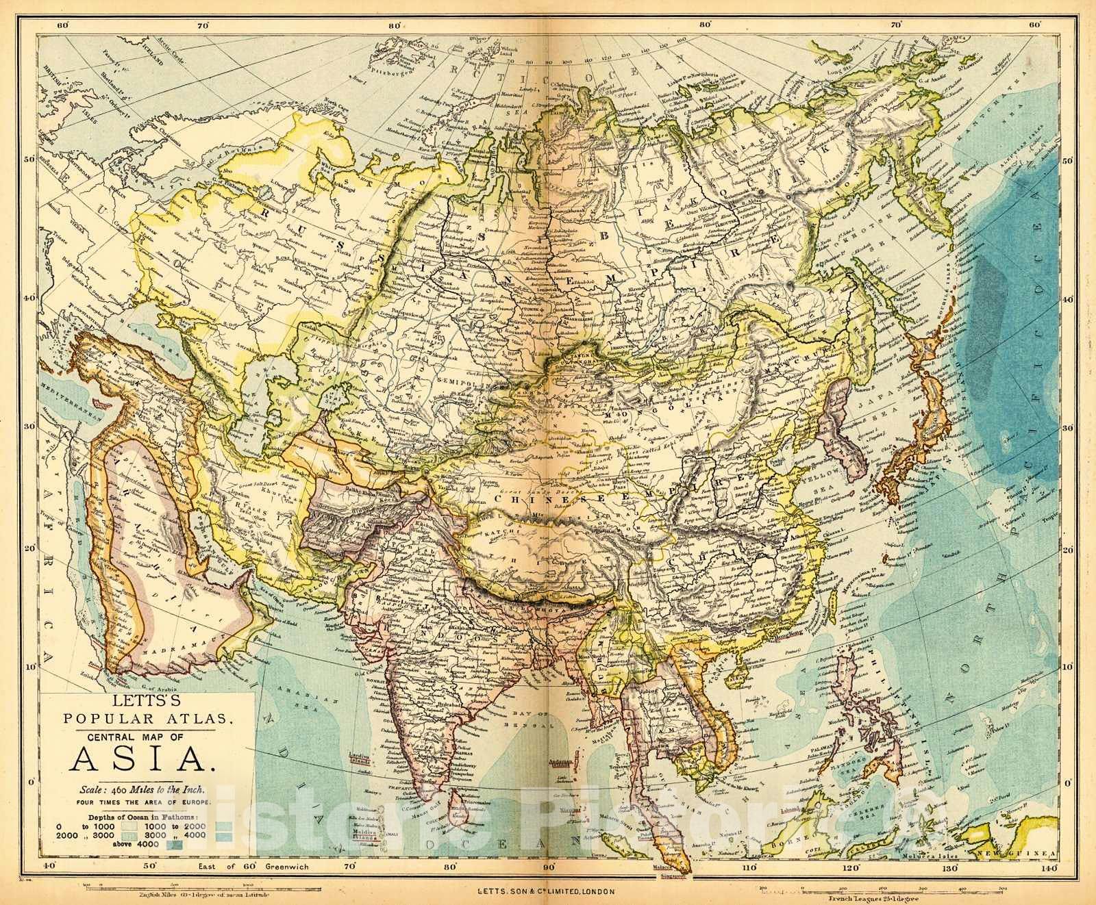 Historic Map : 1884 Central Map of Asia : Vintage Wall Art