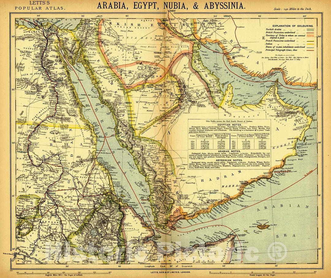 Historic Map : 1884 Arabia, Egypt, Nubia and Abyssinia : Vintage Wall Art