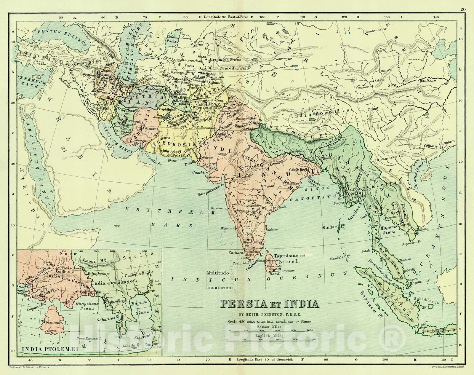 Historic Map : 1886 Persia et India : Vintage Wall Art