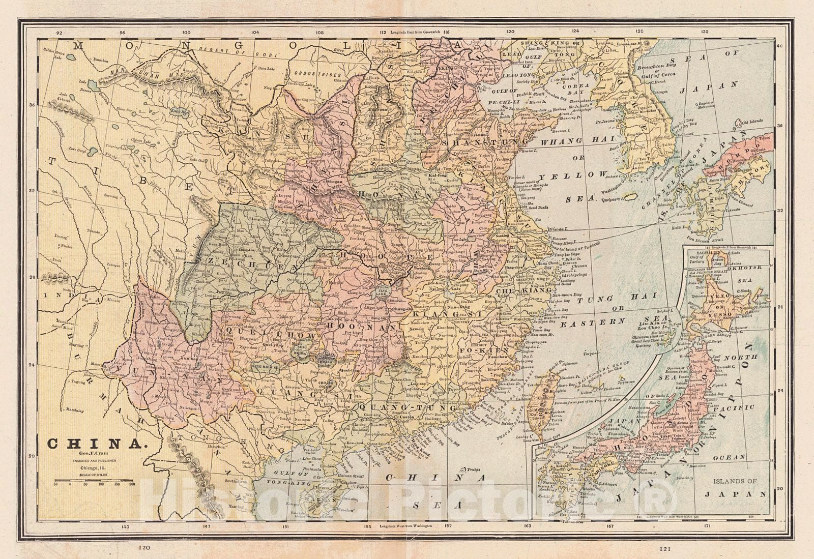 Historic Map : 1887 China : Vintage Wall Art