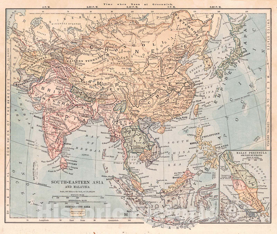 Historic Map : 1887 South-Eastern Asia and Malaysia : Vintage Wall Art