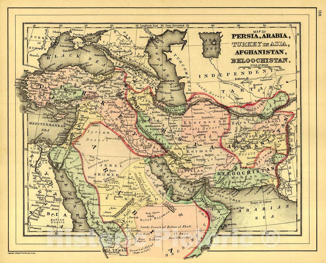 Historic Map : 1887 Map of Persia, Arabia, Turkey in Asia, Afghanistan, Beloochistan : Vintage Wall Art