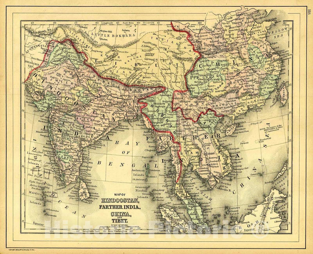 Historic Map : 1887 Map of Hindoostan, Farther India, China and Tibet : Vintage Wall Art