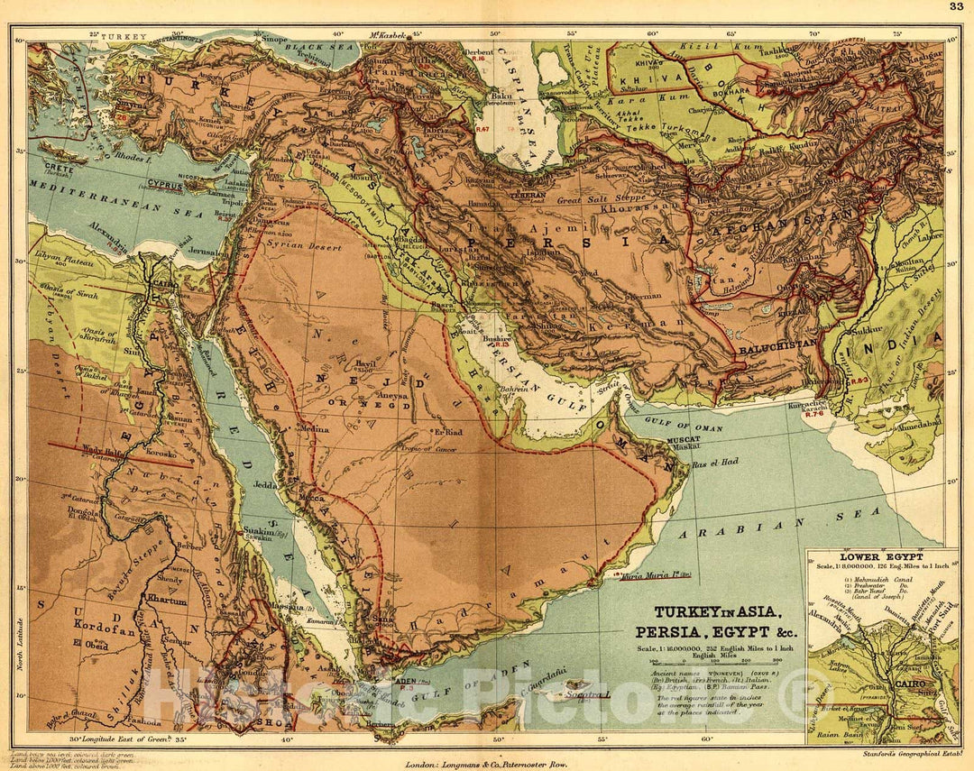 Historic Map : 1889 Turkey in Asia, Persia, Egypt, etc.  : Vintage Wall Art