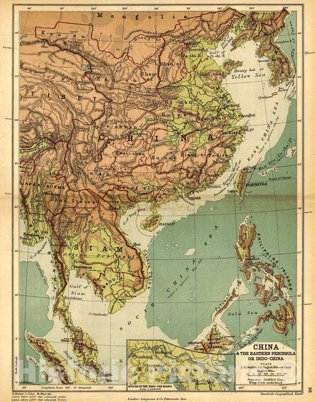 Historic Map : 1889 China and the Eastern Peninsula or Indo-China : Vintage Wall Art