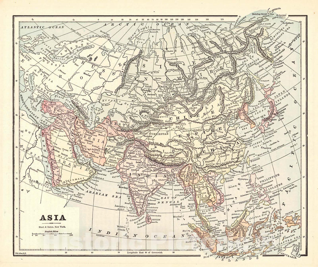 Historic Map : 1892 Asia : Vintage Wall Art