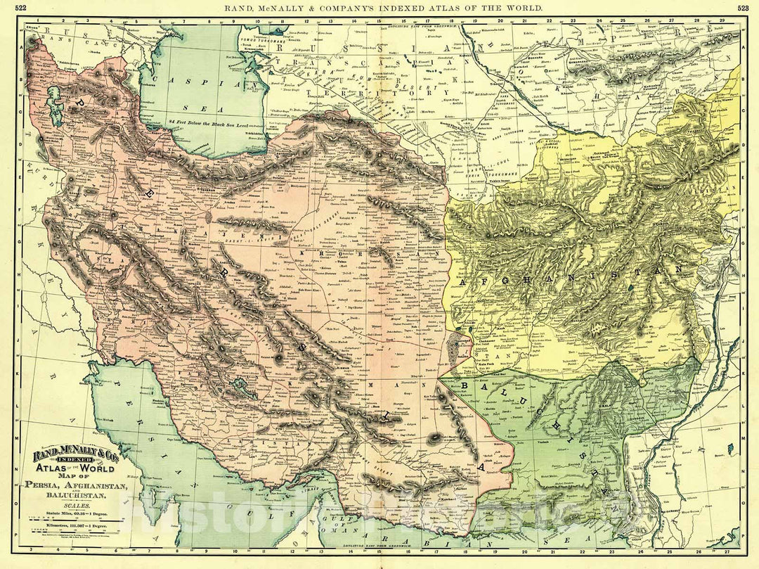 Historic Map : 1892 Map of Persia, Afghanistan, and Baluchistan  : Vintage Wall Art