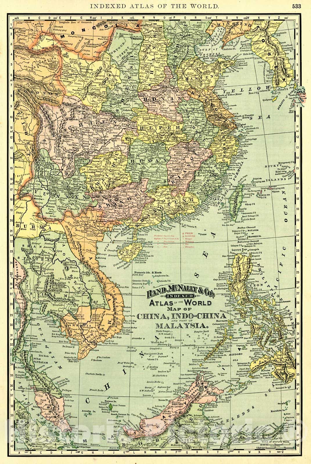 Historic Map : 1892 Map of China, Indo-China, and part of Malaysia : Vintage Wall Art