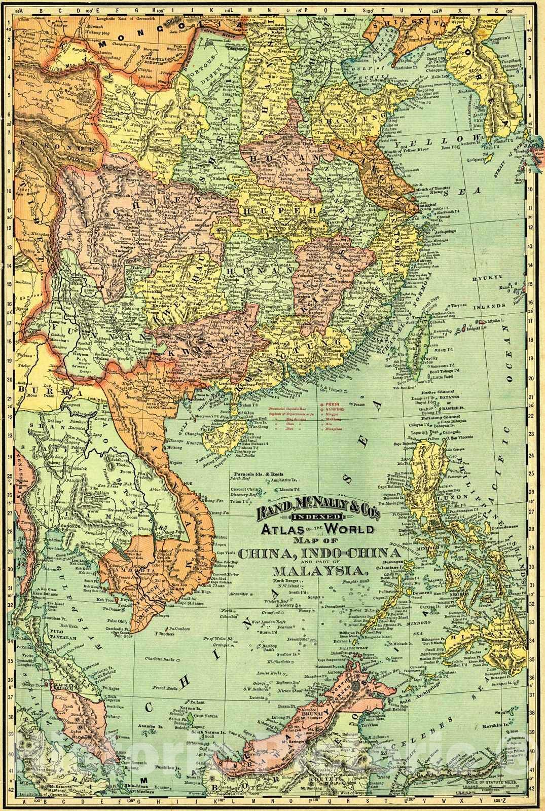 Historic Map : 1893 China, Indo-China and part of Malaysia  : Vintage Wall Art