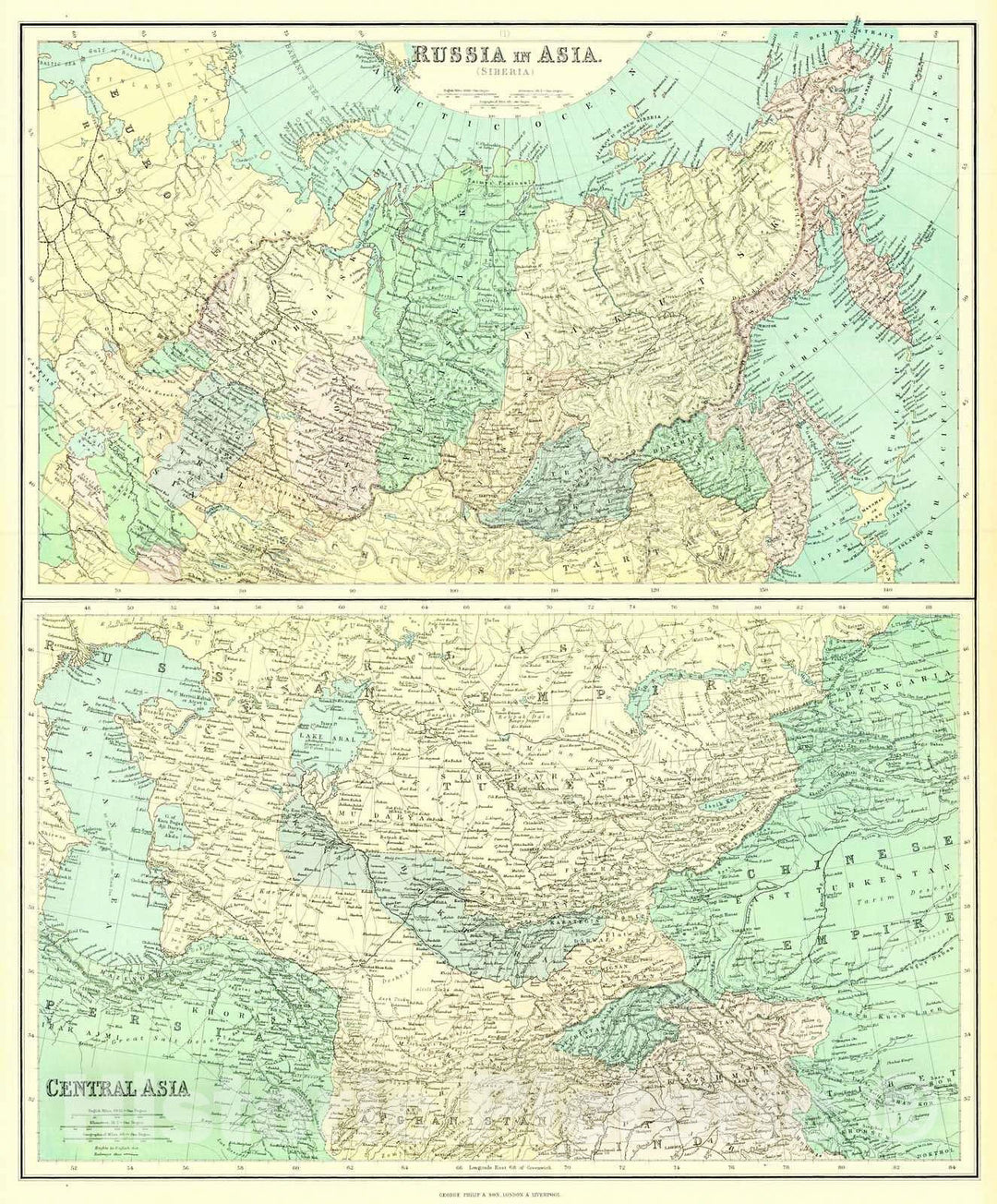 Historic Map : 1896 Russia in Asia (Siberia) - Central Asia  : Vintage Wall Art