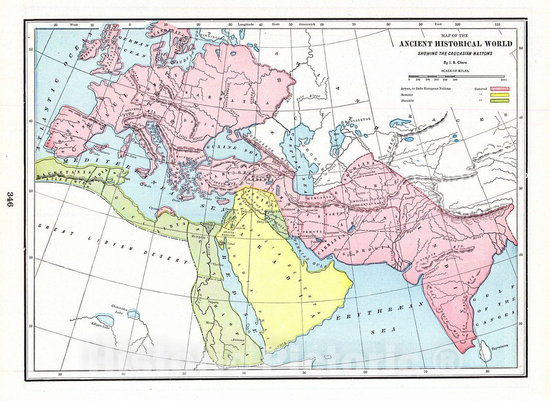 Historic Map : 1898 Map of the Ancient Historical World Showing Caucasian Nations : Vintage Wall Art