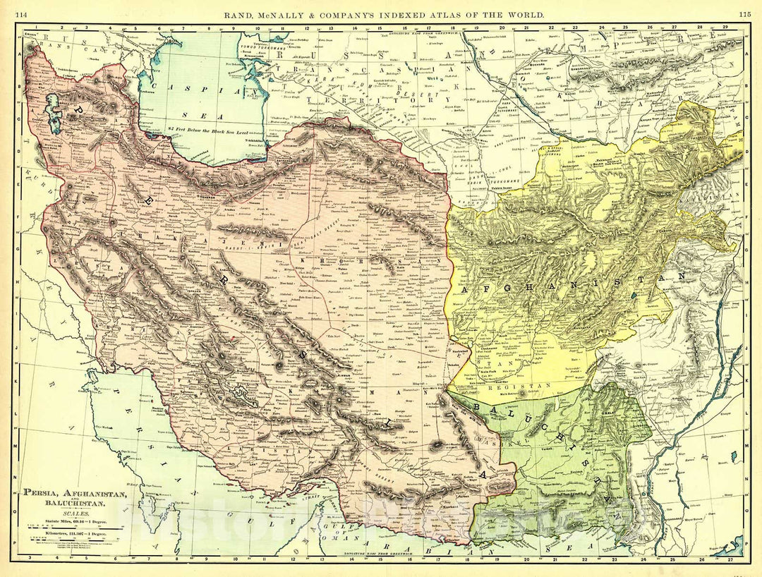 Historic Map : 1898 Persia, Afghanistan and Baluchistan : Vintage Wall Art