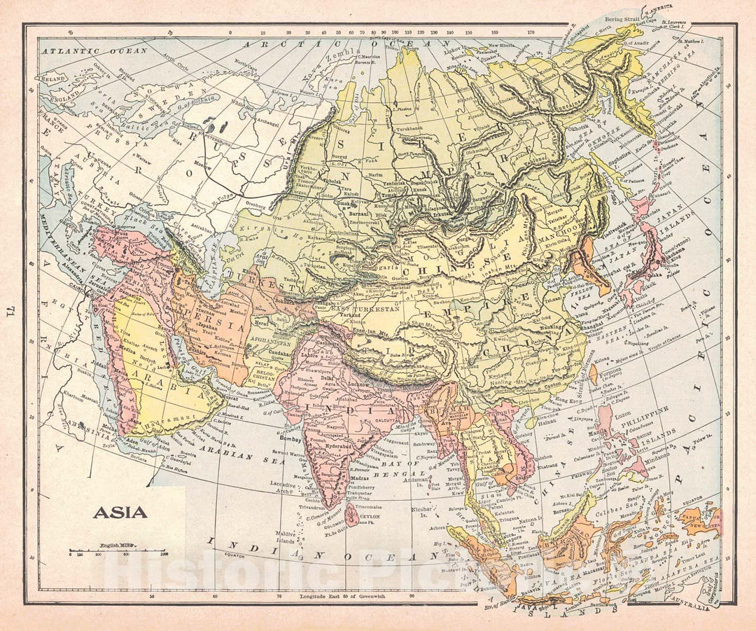 Historic Map : 1898 Asia : Vintage Wall Art