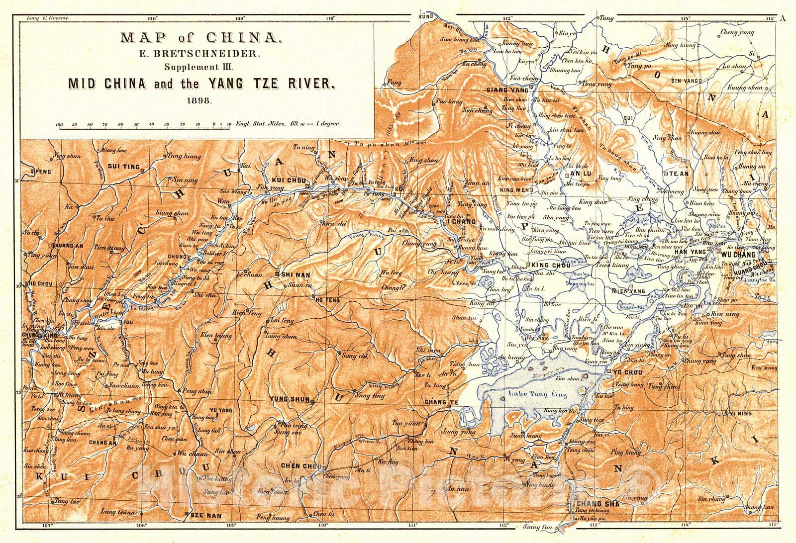 Historic Map : 1898 Map of China, Supplement III, mid China and the Yang Tze River : Vintage Wall Art