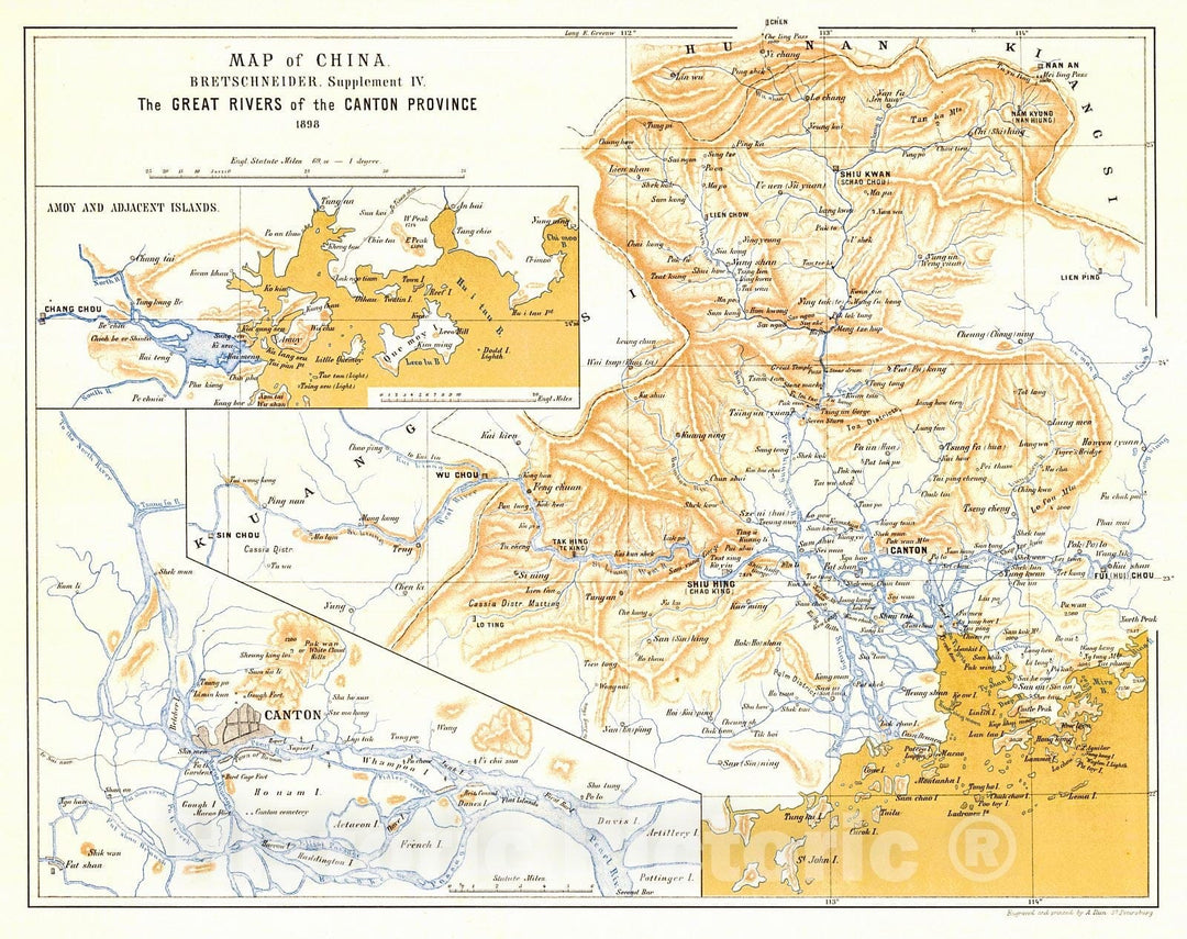 Historic Map : 1898 Map of China, Supplement IV, The Great Rivers of the Canton Province : Vintage Wall Art