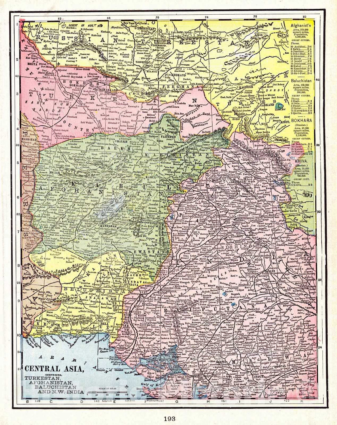 Historic Map : 1898 Central Asia (Turkestan, Afghanistan, Baluchistan, and N.W. India) : Vintage Wall Art