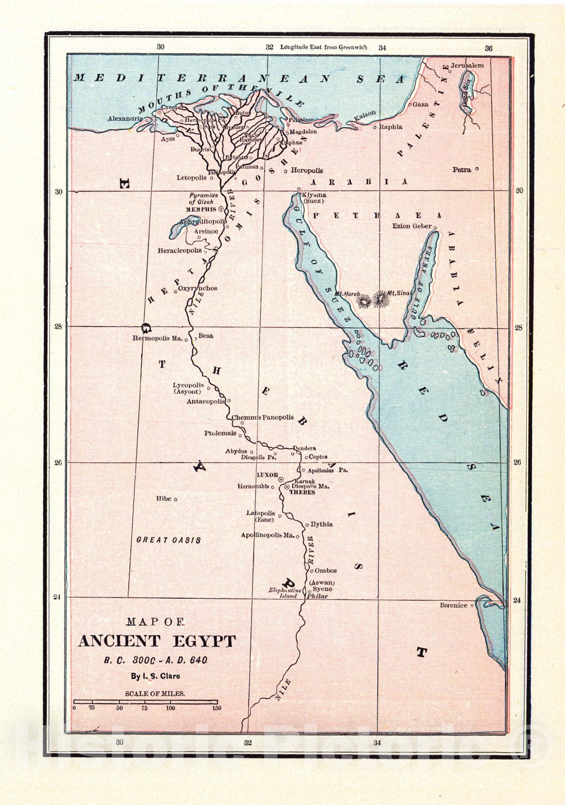 Historic Map : 1898 Map of Ancient Egypt, B.C. 3000 - A.D. 640 : Vintage Wall Art