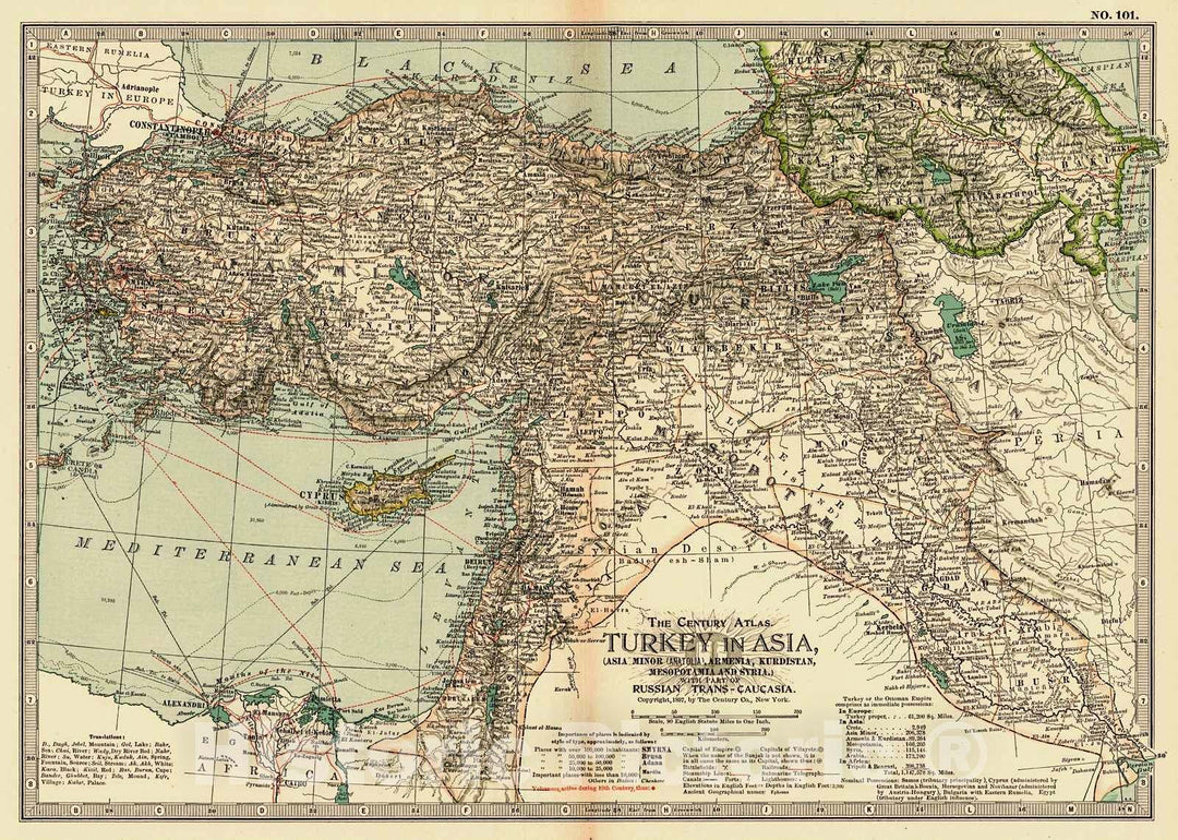 Historic Map : 1899 Turkey in Asia with Russian Trans-Caucasia : Vintage Wall Art