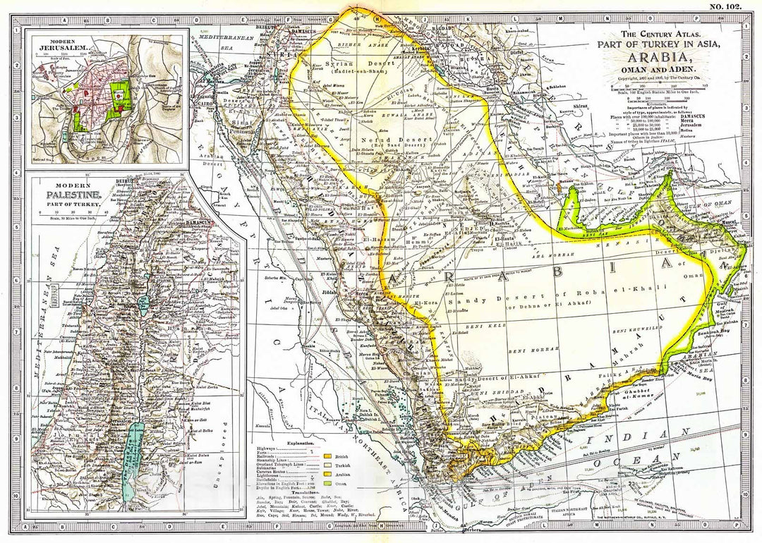 Historic Map : 1902 Part of Turkey in Asia, Arabia, Oman, and Arden : Vintage Wall Art