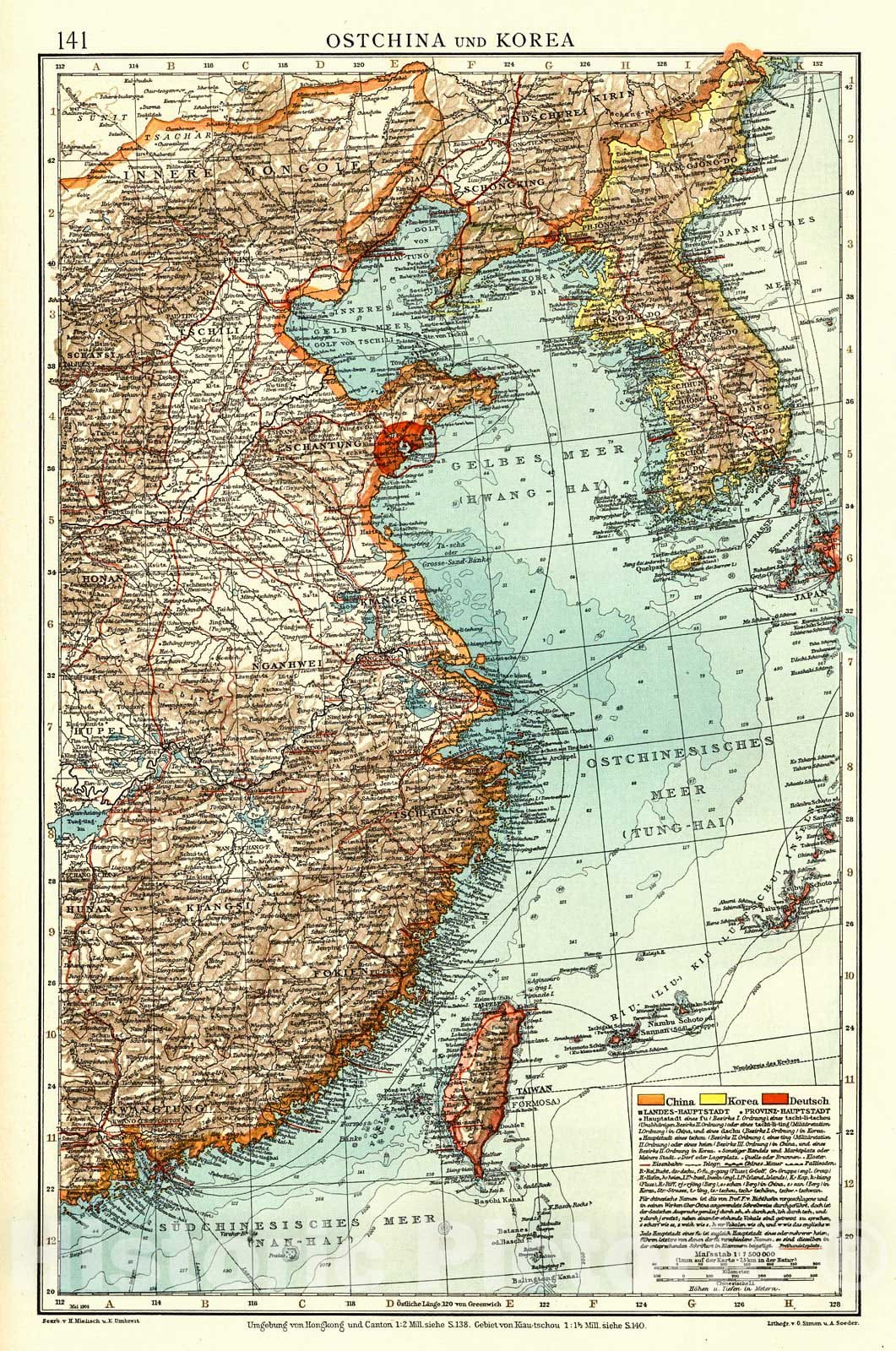 Historic Map : 1904 Ostchina und Korea : Vintage Wall Art