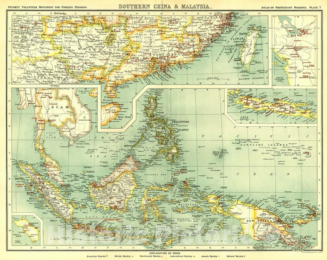 Historic Map : 1906 Southern China and Malaysia : Vintage Wall Art