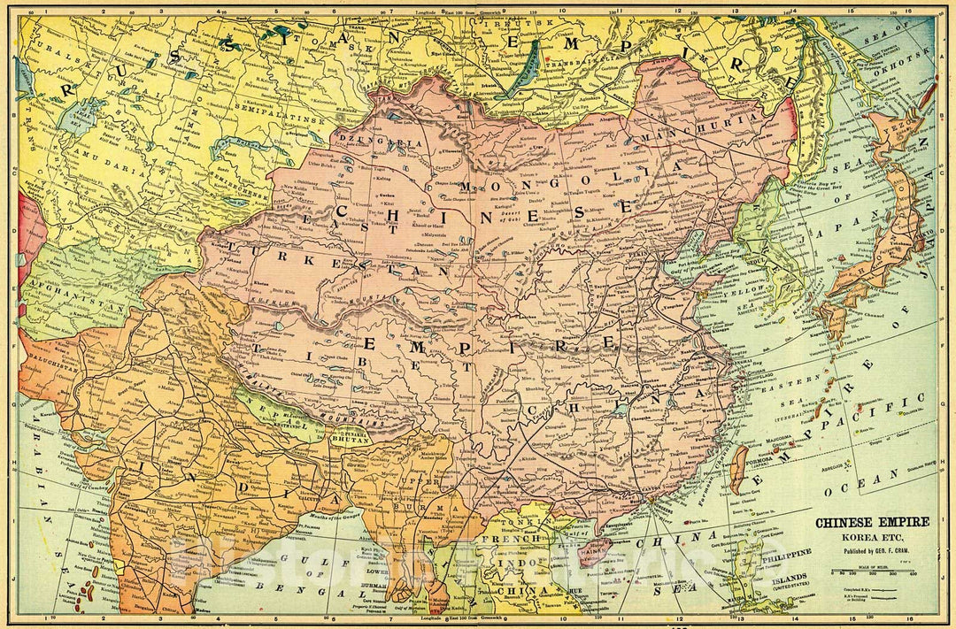 Historic Map : 1907 Chinese Empire, Korea, etc. : Vintage Wall Art