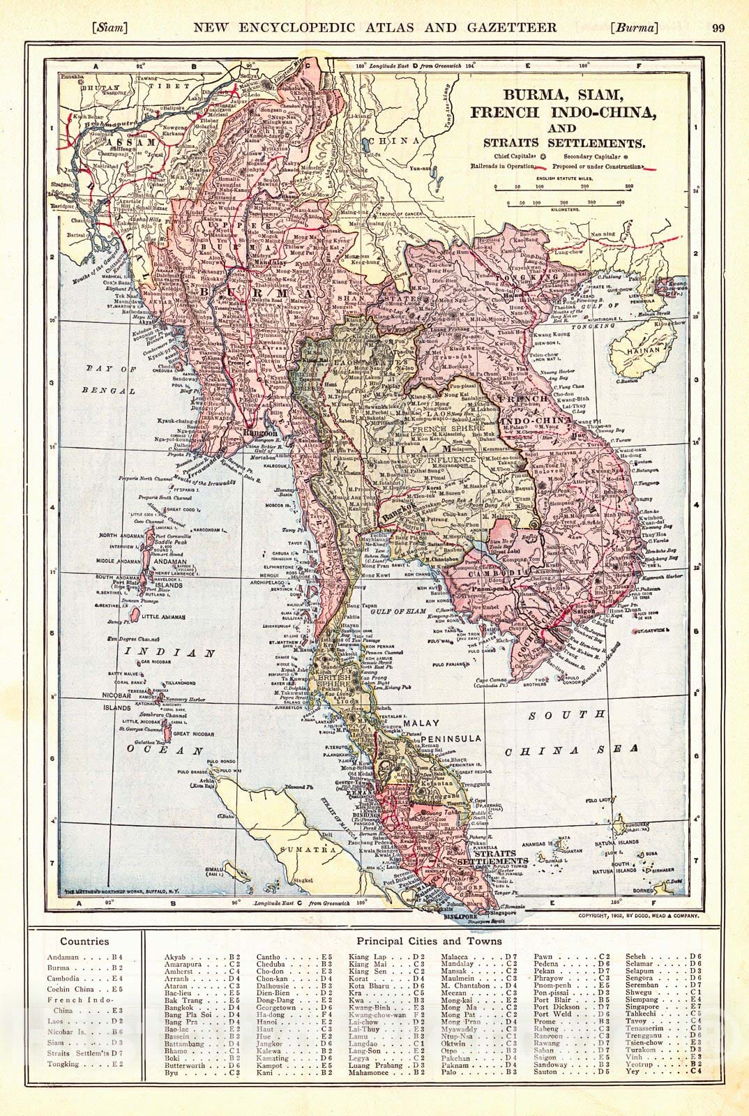 Historic Map : 1909 Burma, Siam, French Indo-China and Straits Settlements : Vintage Wall Art