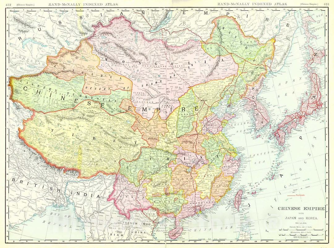 Historic Map : 1911 Chinese Empire with Japan and Korea  : Vintage Wall Art