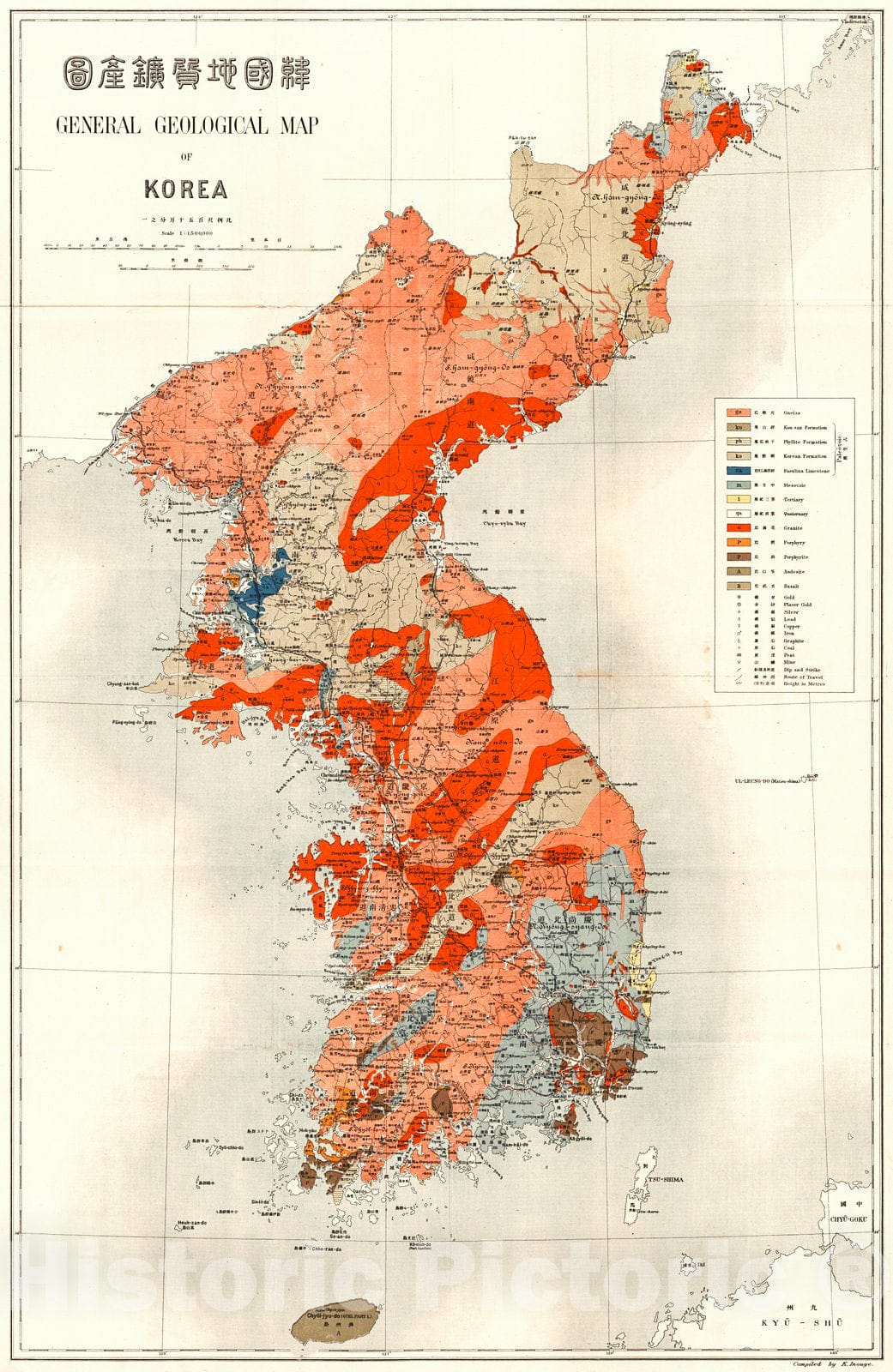 Historic Map : 1911 General Geological Map of Korea : Vintage Wall Art