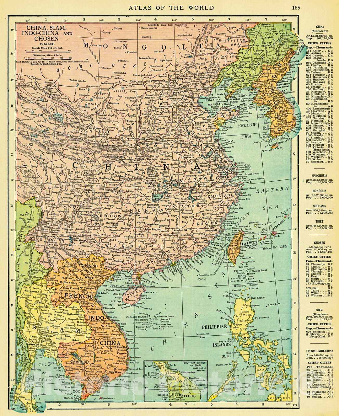 Historic Map : 1916 China, Siam, Indo-China and Chosen : Vintage Wall Art