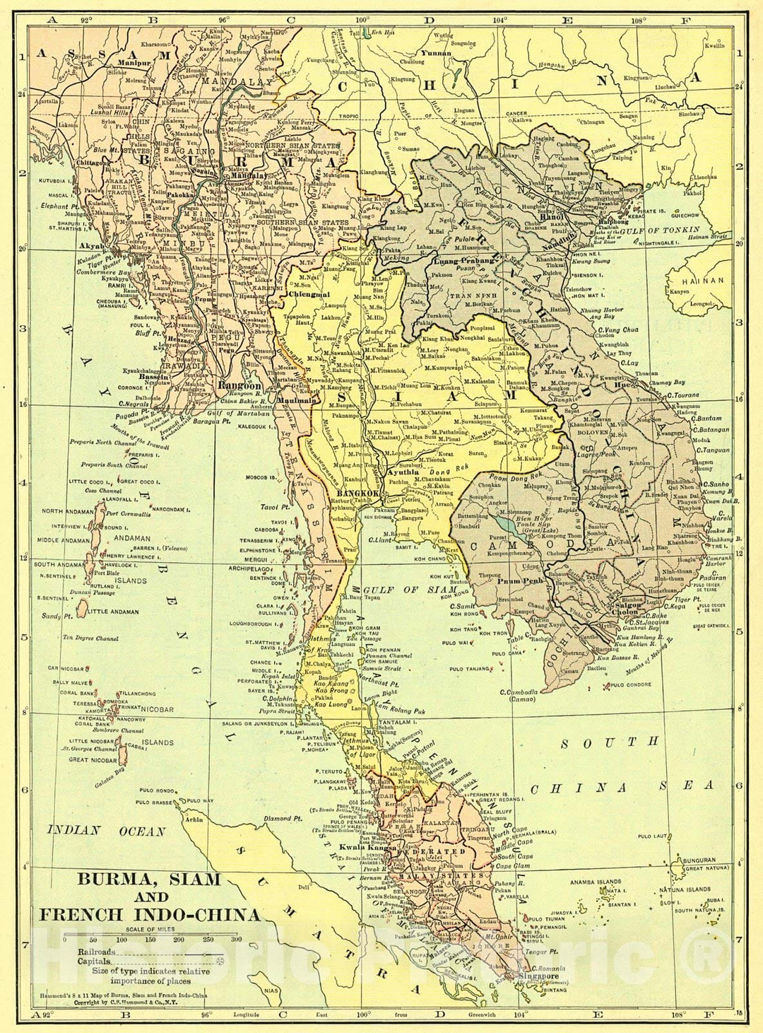 Historic Map : 1917 Burma, Siam and French Indo-China : Vintage Wall Art