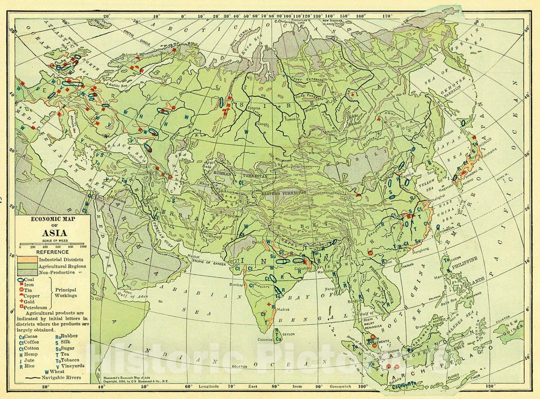 Historic Map : 1917 Economic Map of Asia : Vintage Wall Art