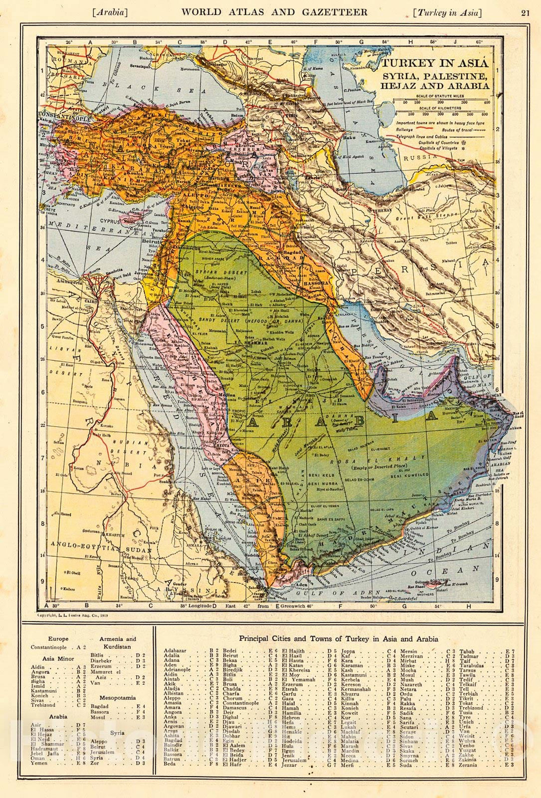 Historic Map : 1920 Turkey in Asia, Syria, Palestine, Hejaz and Arabia : Vintage Wall Art