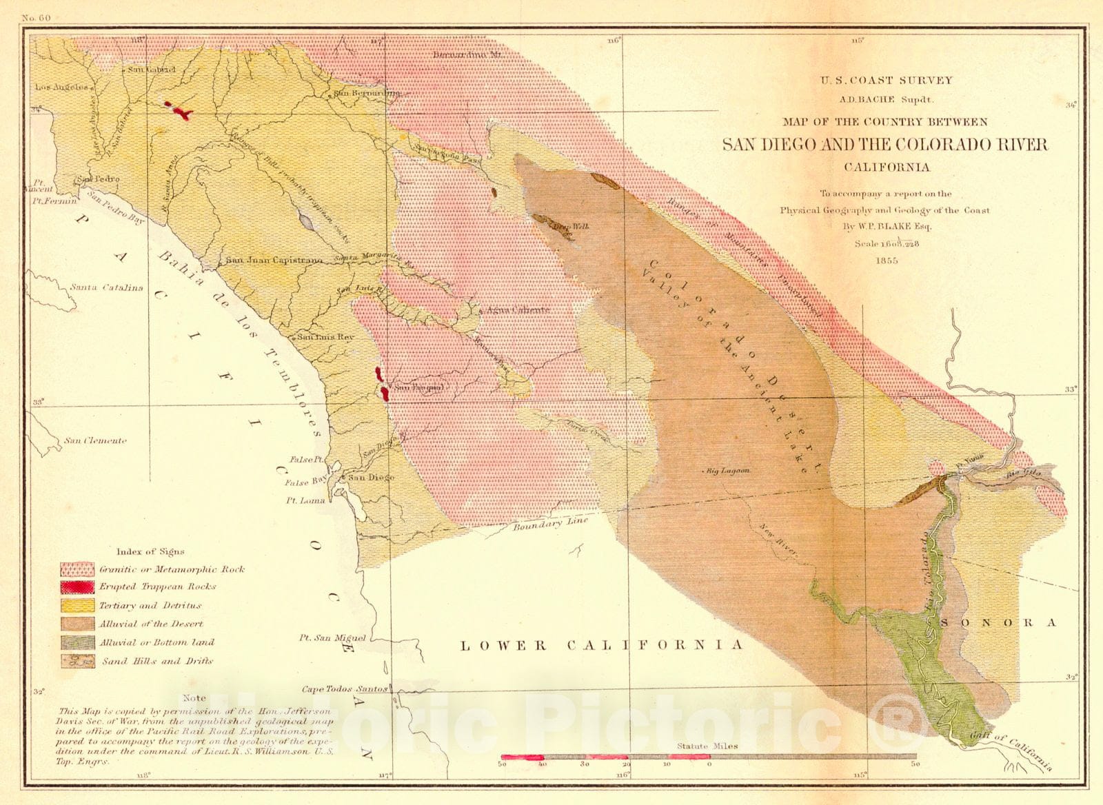 Historic Map : 1855 Map of the Country Between San Diego and the Colorado River : Vintage Wall Art