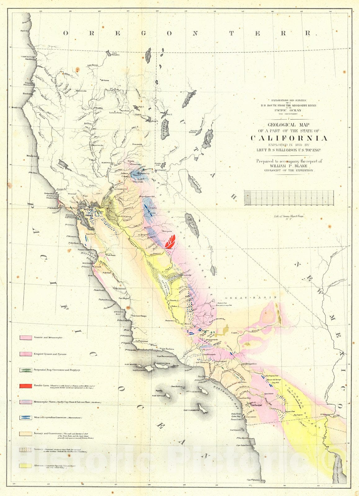 Historic Map : 1856 Geological Map of a Part of the State of California : Vintage Wall Art