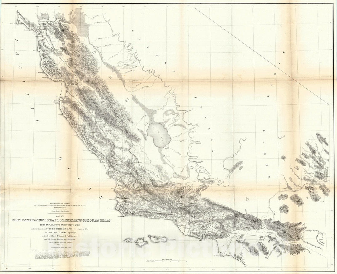 Historic Map : 1861 Coastal Route, Californic Map No.1 from San Francisco Bay to the Plains of Los Angeles : Vintage Wall Art