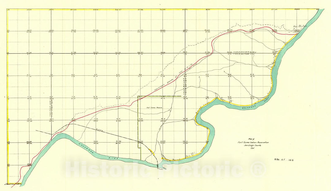 Historic Map : 1892 Map of Fort Yuma Indian Reservation, San Diego County, Cal. : Vintage Wall Art