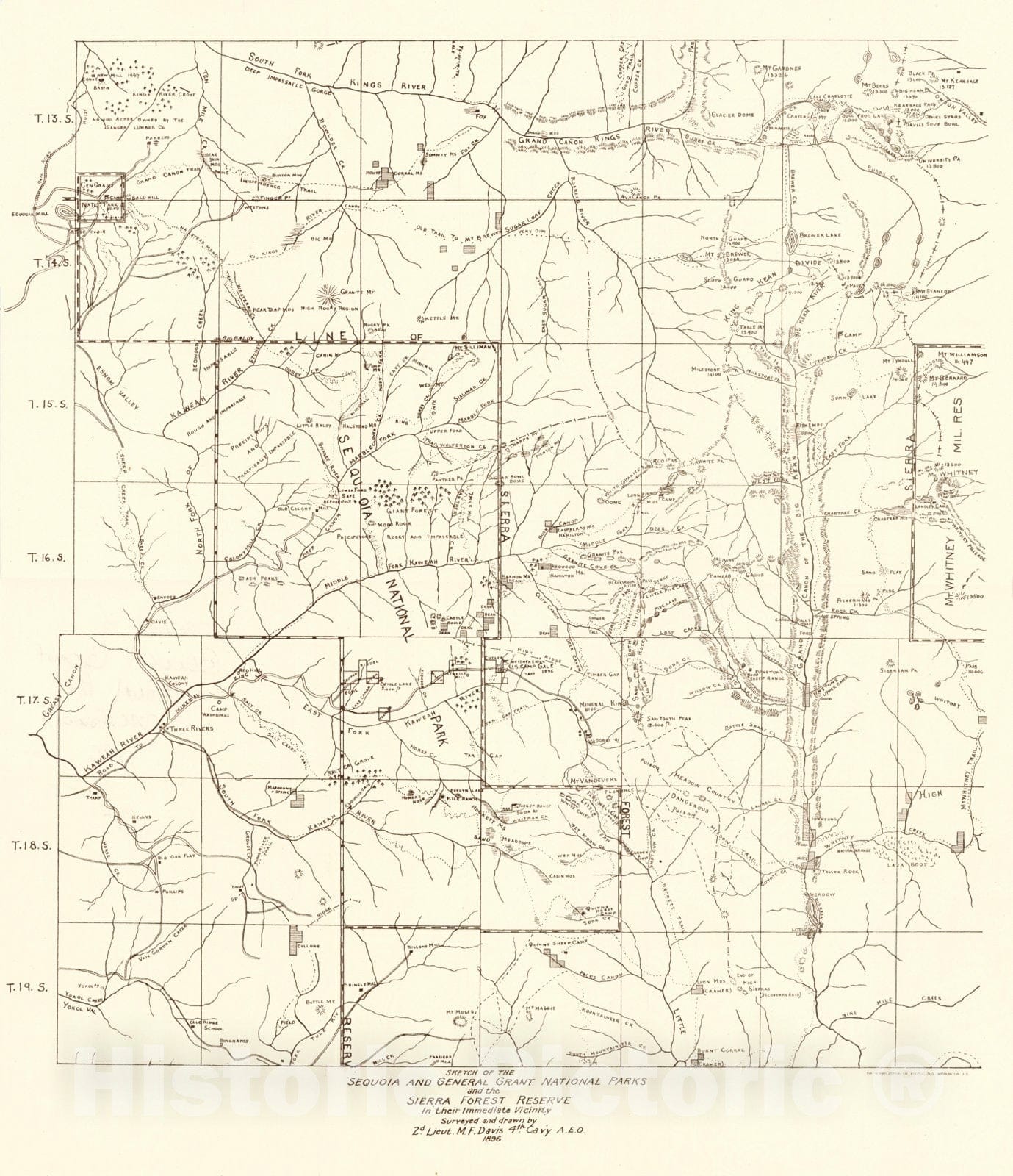 Historic Map : 1898 Sequoia and General Grant National Parks and the Sierra Forest Reserve : Vintage Wall Art