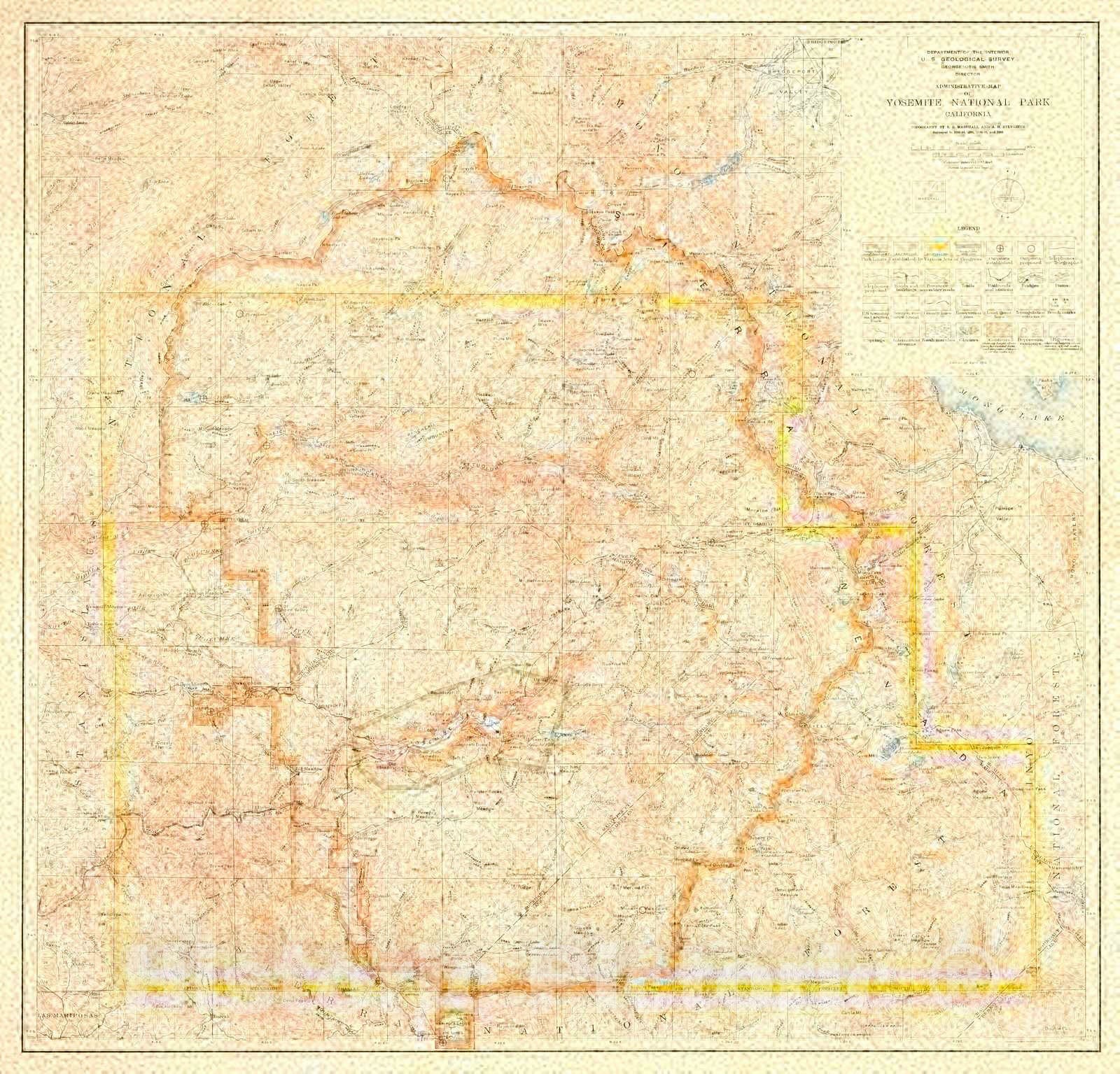 Historic Map : 1910 Administrative Map of Yosemite National Park, California : Vintage Wall Art