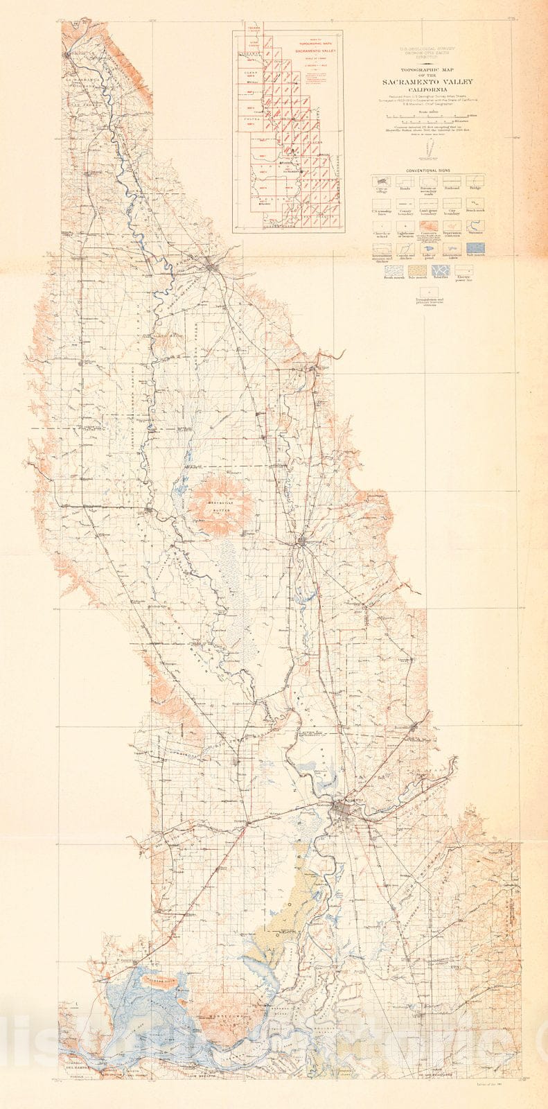 Historic Map : 1911 Topographic Map of the Sacramento Valley, California : Vintage Wall Art