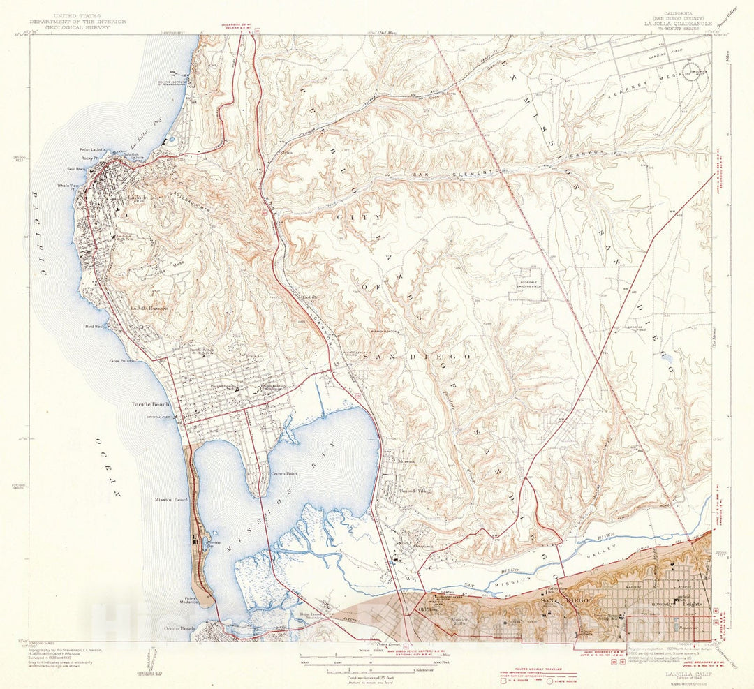 Historic Map : 1943 La Jolla Quadrangle, San Diego County, California : Vintage Wall Art