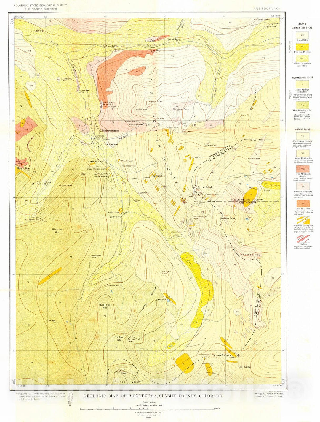 Historic Map : 1908 Geological Map of Montezuma, Summit County, Colorado : Vintage Wall Art