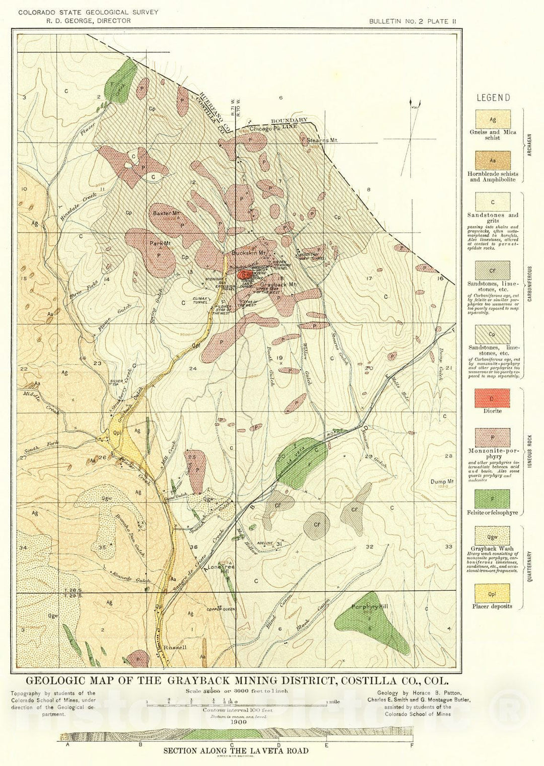 Historic Map : 1909 Geologic Map of the Grayback Mining District, Costilla Co., Colorado : Vintage Wall Art