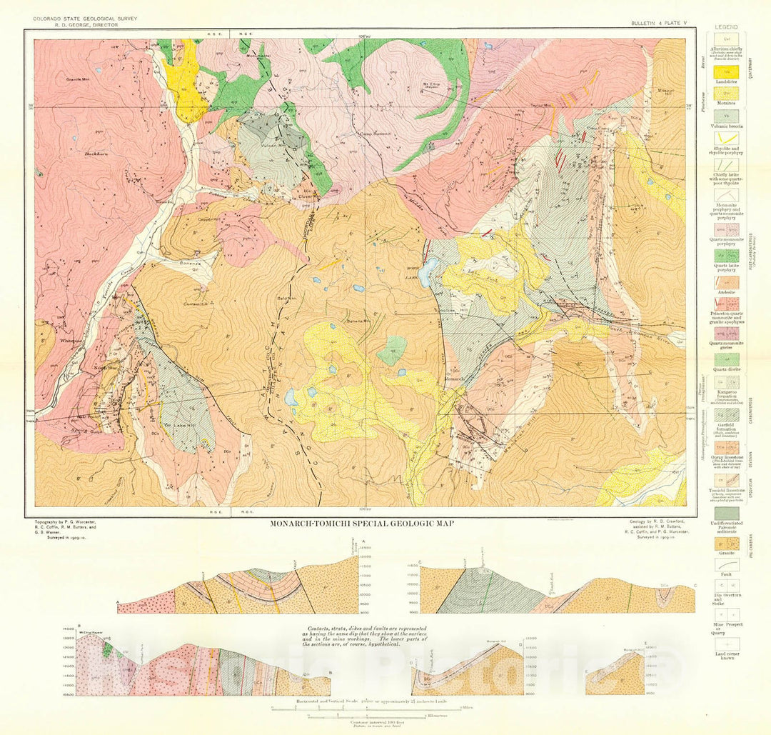 Historic Map : 1913 Monarch-Tomichi Special Geological Map : Vintage Wall Art