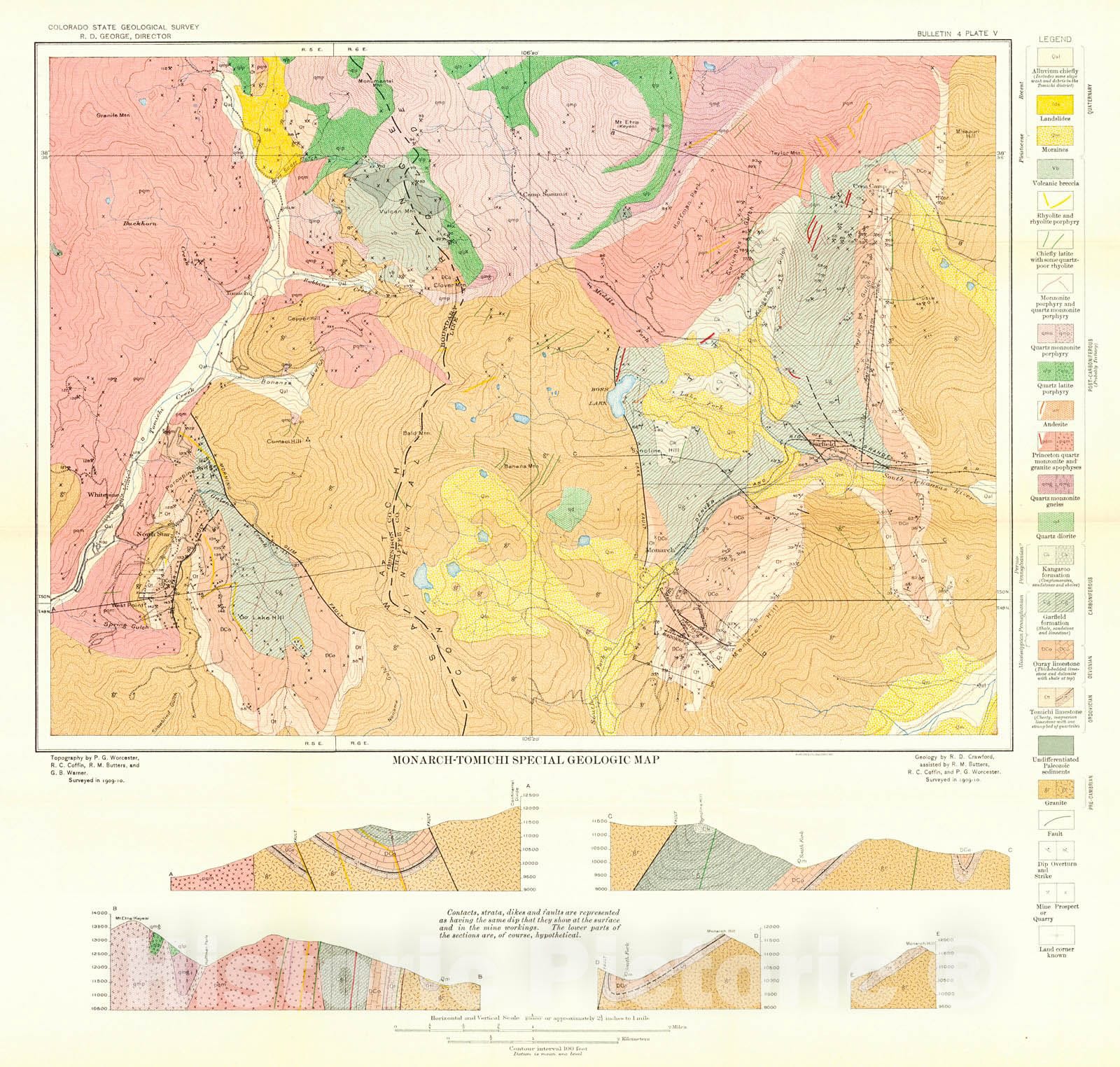 Historic Map : 1913 Monarch-Tomichi Special Geological Map : Vintage Wall Art