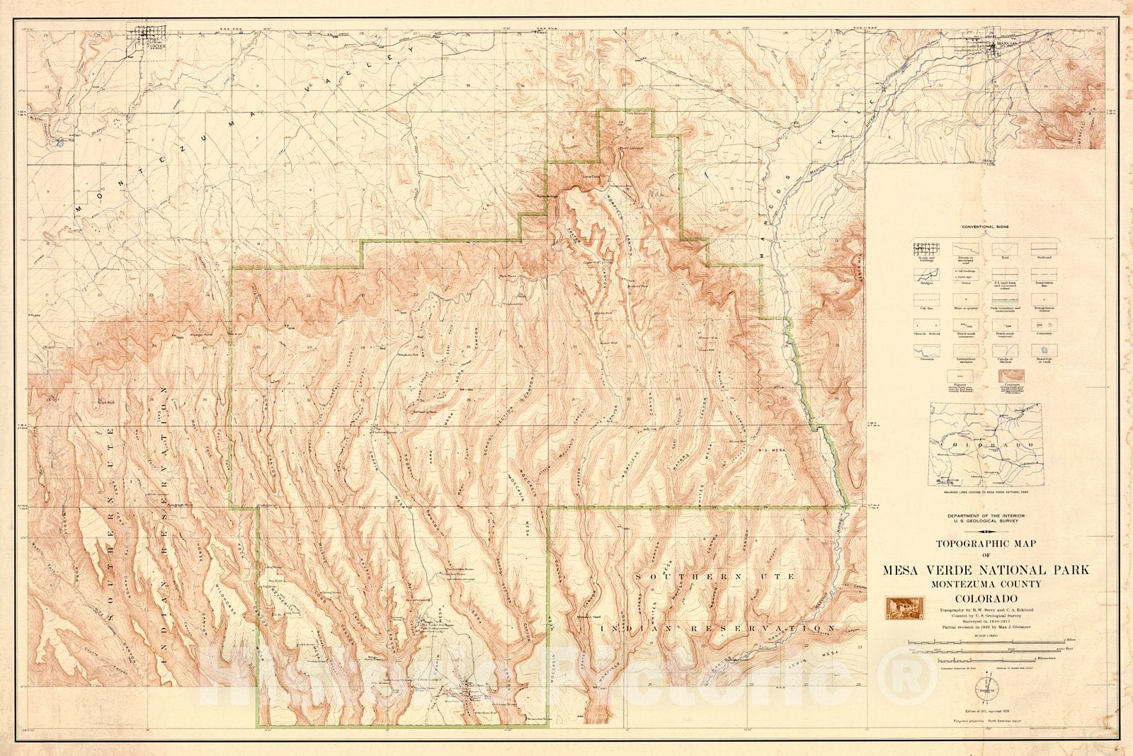 Historic Map : 1915 Topographic Map of Mesa Verde National Park, Montezuma County, Colorado : Vintage Wall Art